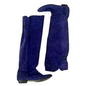 Vintage Cobalt Blue Suede Knee High Boots Sz 7.5